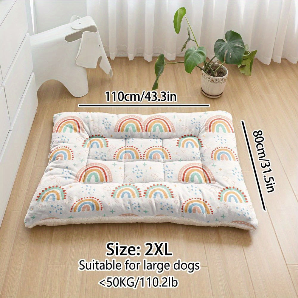 Lit/matelas pour chien et chat, surdimensionné, imprimé mignon arc-en-ciel, lavable en machine, épais, doux et respirant.