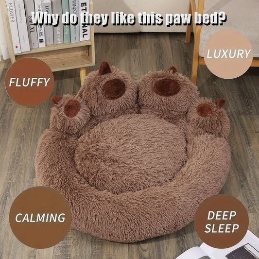 Un lit douillet en forme de patte d'ours adapté aux chiens et aux chats, offrant une solution de couchage douce et confortable pour vos compagnons à quatre pattes, diverses couleurs
