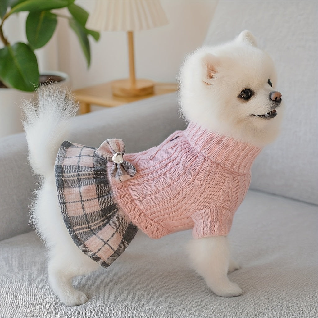 Robe-pull pour petits chiens Pull à col roulé chaud pour chien