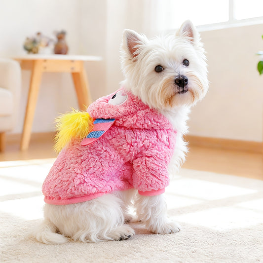 Costume mignon de petit monstre rose, tout doux et tout chaud, pour chien, facile a enfiler, fermeture à boutons-pression