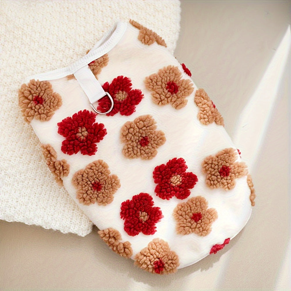 Pull en polaire pour chien, léger et bien chaud, motif de fleur colorées, anneau intégrer pour attacher une laisse, diverses couleurs