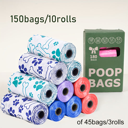 Lot de 3 rouleaux ou de 10 rouleaux de sacs à déjections canines de haute qualité. Matériel épais, étanche et durable, adapté aux promenades en plein air, motifs et couleurs aléatoires