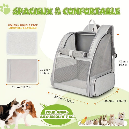 Sac à dos pour chien et chat, conçu en mailles pour une aération et un confort optimal, sac très spacieux, divers coloris