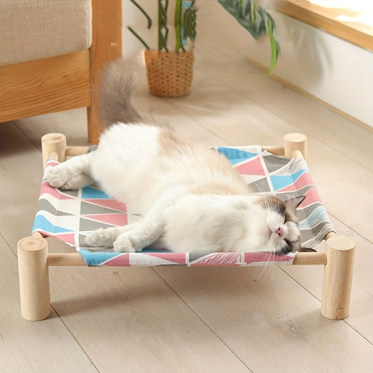 Lit surélevé pour chien et chat : hamac rafraîchissant portable en bois avec support amovible, divers motifs et diverses couleurs