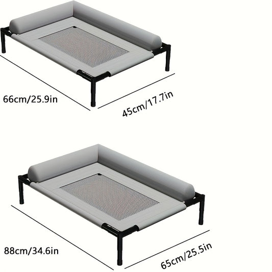 Lit surélevé pour chien et chat avec base en maille ventilée, adapté à une utilisation intérieure/extérieure. Lit moderne et confortable, gris
