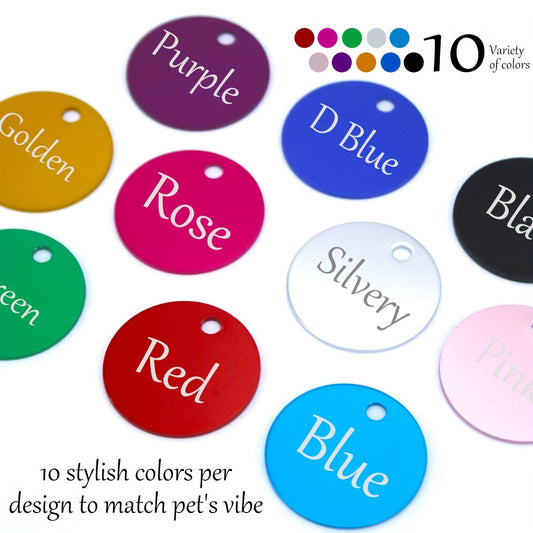 Médaille personnalisée pour chien avec choix de petit motif, ronde, plusieurs couleurs disponibles.