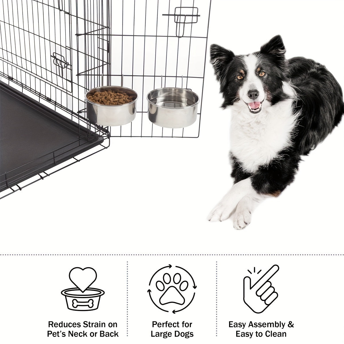 Gamelles suspendues en acier inoxydable pour chiens, ensemble durable de mangeoires et abreuvoirs pour cage, facile à assembler - Réduit la tension sur le cou et le dos de l'animal, idéal pour les grandes races