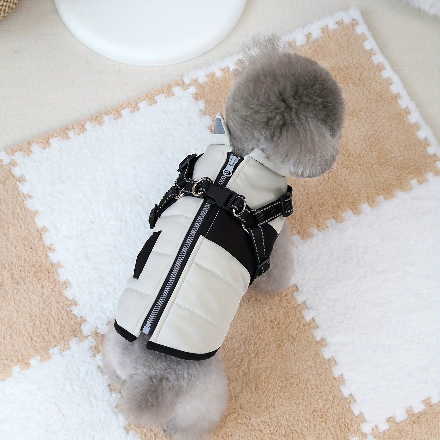 Veste épaisse avec col , disponible en beige,rose ou bleu, fermeture à boucle réglable pour les animaux de taille XS à M (utilisation à l'intérieur et à l'extérieur) - Manteau rembourré doux