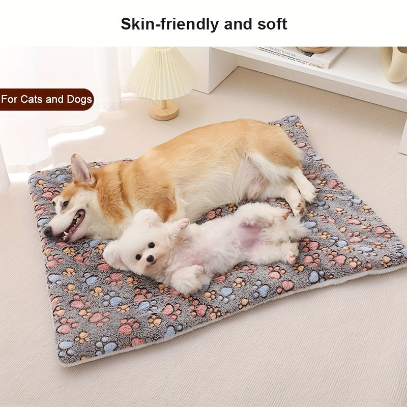 Tapis épais pour chien, moelleux et bien chaud, motif imprimé de pattes