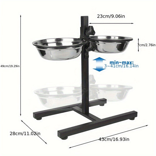 Gamelles surélevées réglables en hauteur, 1,8L, pour chiens - Mangeoire antidérapante en acier inoxydable avec support relevable pour la nourriture et l'eau, conception pliable pour un rangement facile