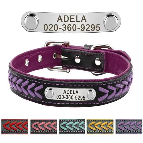 Collier de chien en cuir avec plaque pour personnalisation gratuite, pour les chiens de petite, moyenne et grande taille