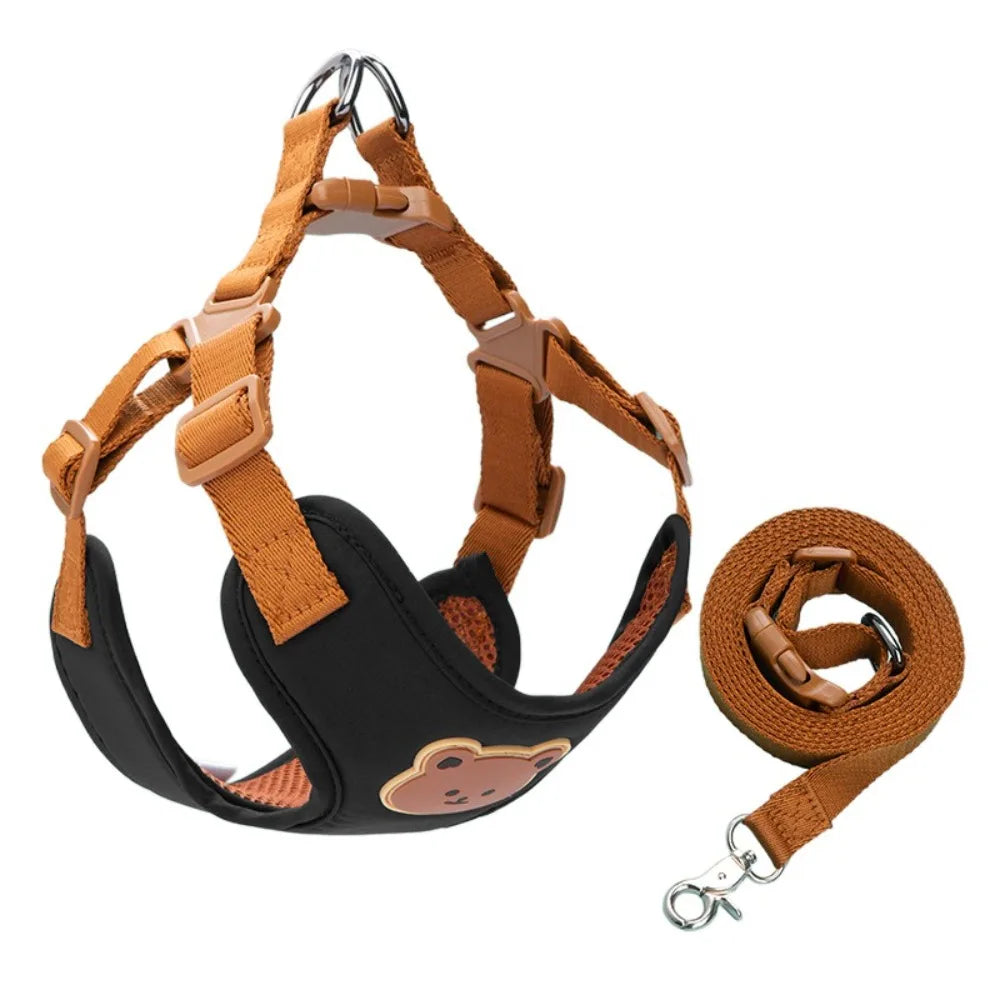 Harnais avec tête d'ourson et sa laisse assortie pour chien, taille S à XL, diverses couleurs
