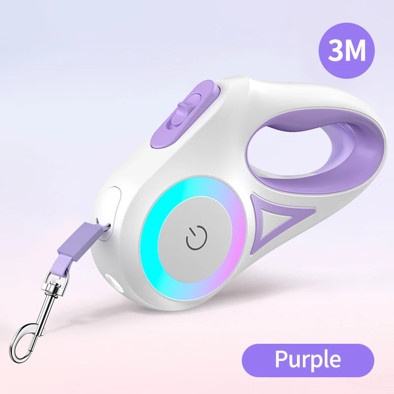 Laisse de 3m rétractable pour chien, lumière LED intégrée, diverses couleurs