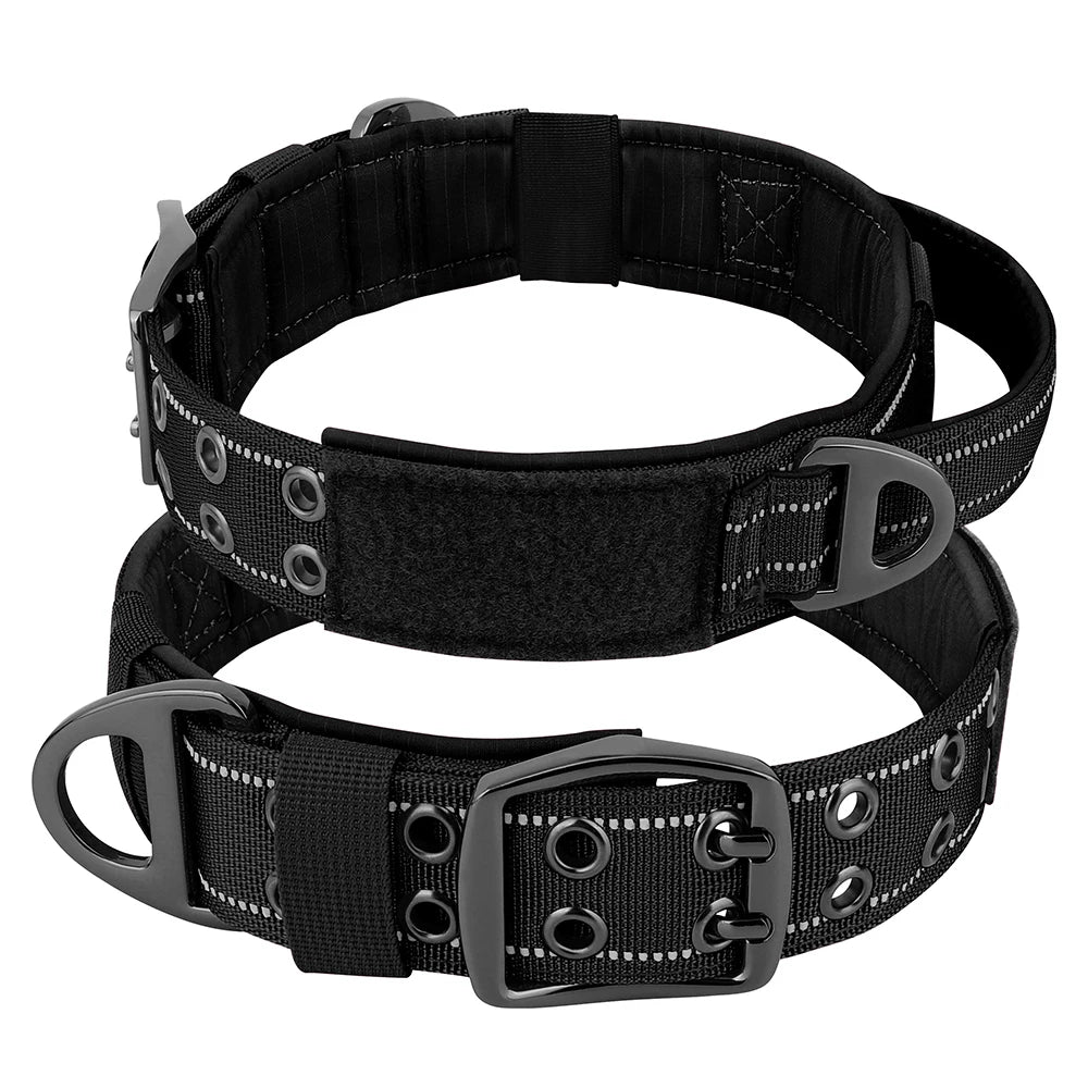 Collier tactique militaire pour chien, collier d'entraînement large en nylon avec poignée solide, pour chiens de taille moyenne et grande, diverses couleurs