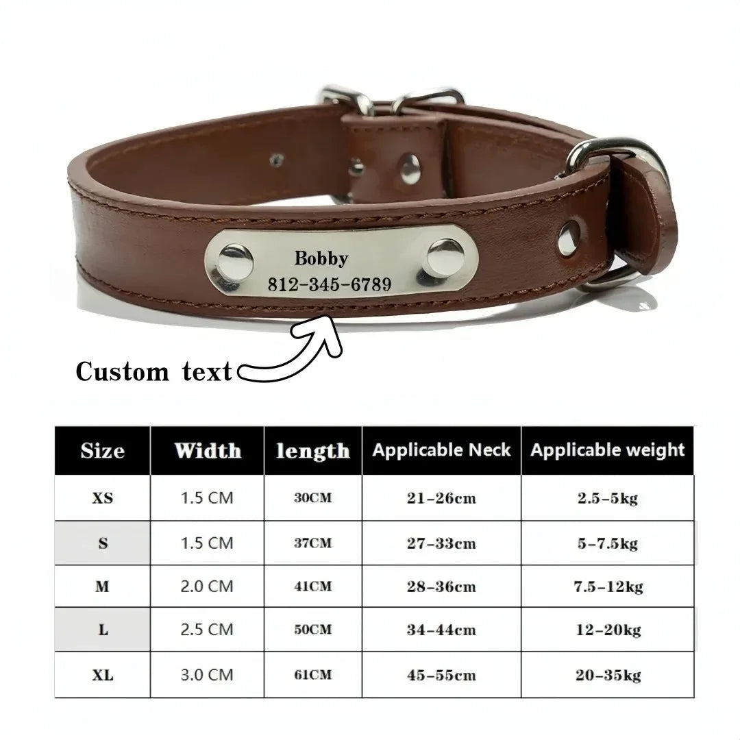 Collier de chien avec plaque d'identification, conception en cuir PU solide, pour chiens de petite, moyenne et grande taille, diverses couleurs