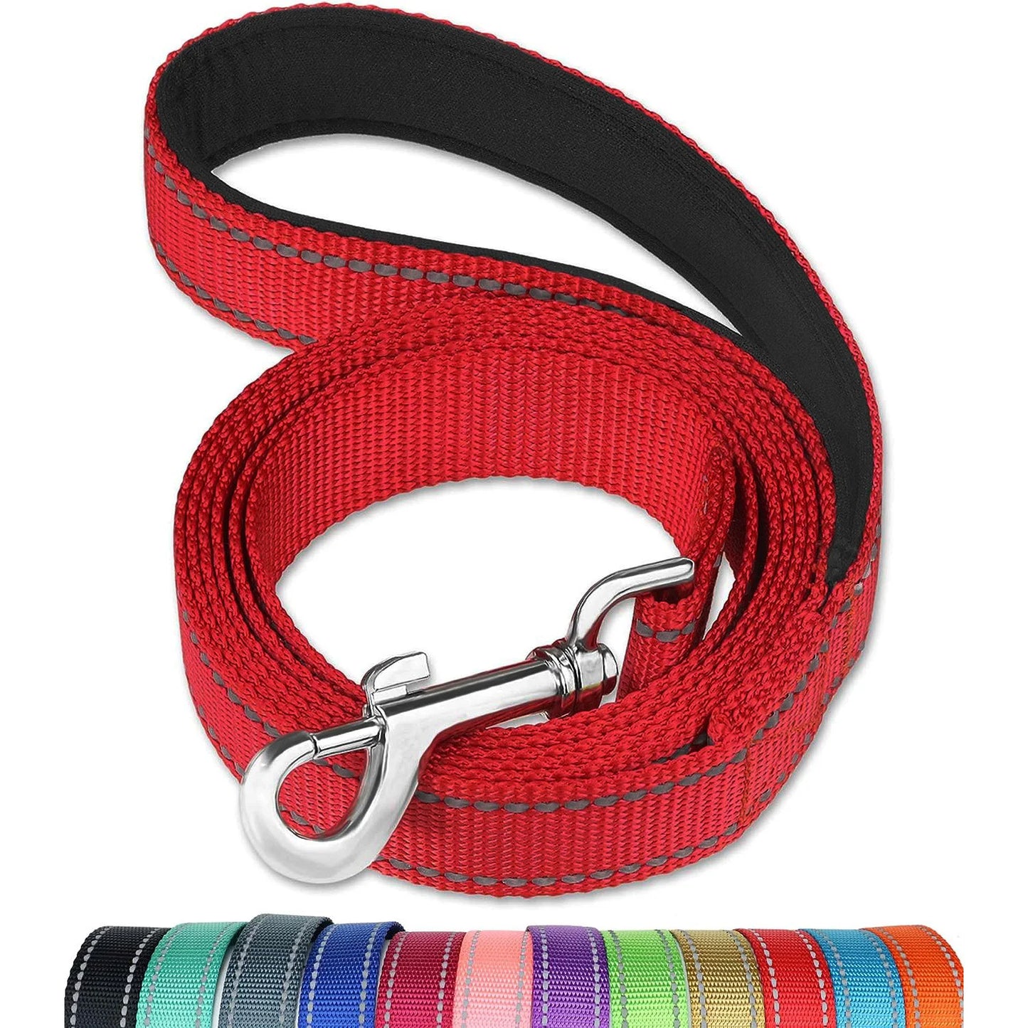 Laisse réfléchissante pour chien – Poignée rembourrée douce et confortable, idéale pour entrainements ou promenades avec votre chien, diverses couleurs