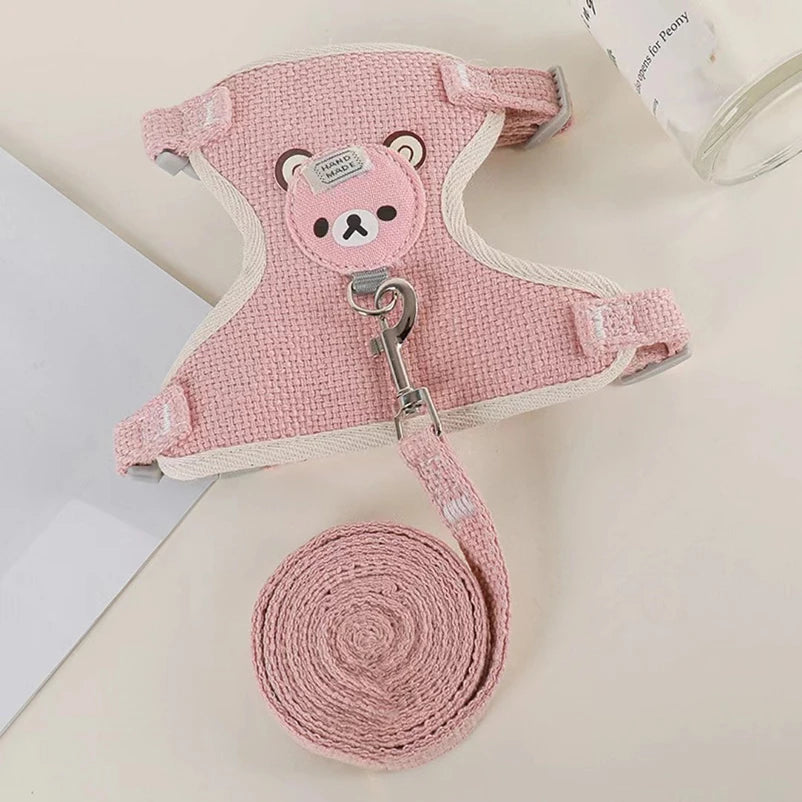 Harnais ourson pour chien avec laisse assortie, pour petits et moyens chiens, diverses couleurs