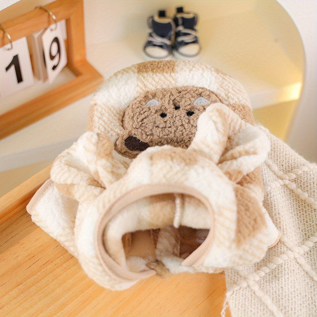 Sweat à capuche pour chien, motif à carreaux avec tête d'ourson et petites oreilles, mignon et bien chaud