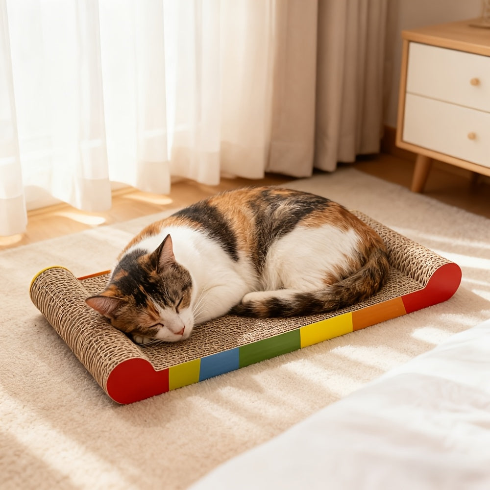 Tapis griffoir pour chat - Carton, jeu, repos et griffage tout-en-un, arc-en-ciel