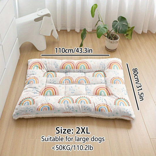 Lit/matelas pour chien et chat, surdimensionné, imprimé mignon arc-en-ciel, lavable en machine, épais, doux et respirant.