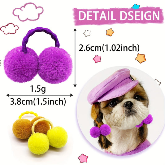 10pcs Cute Plush Pompom Hair Ties for Dogs and Cats - Fun and Stylish Pet Hair Accessories