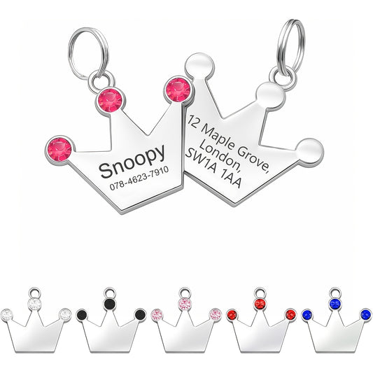 Médaille pour chien et chat personnalisée avec motif couronne, ornée de strass, diverses couleurs