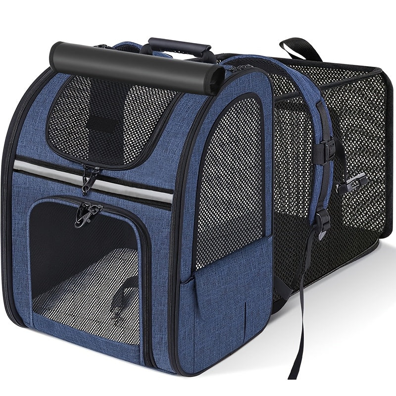 Sac à dos extensible pour chat et petit chien - Ventilation en maille respirante, conception ergonomique avec sangles réglables, léger et portable pour les voyages, la randonnée, le camping, les aventures en plein air, diverses couleurs