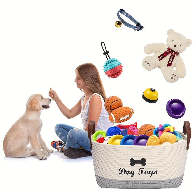 Grand panier de rangement pour jouets pour chiens - 41,91 cm x 26,92 cm x 19,05 cm, beige