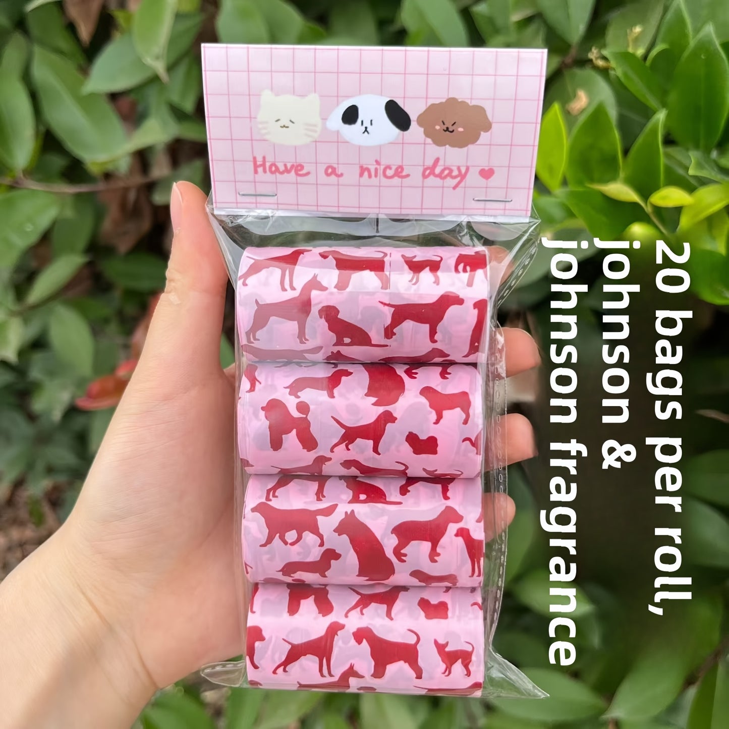 4 rouleaux de sacs épais pour crottes de chien parfumés, sacs avec motifs mignons, pour les sorties en extérieur avec votre chien