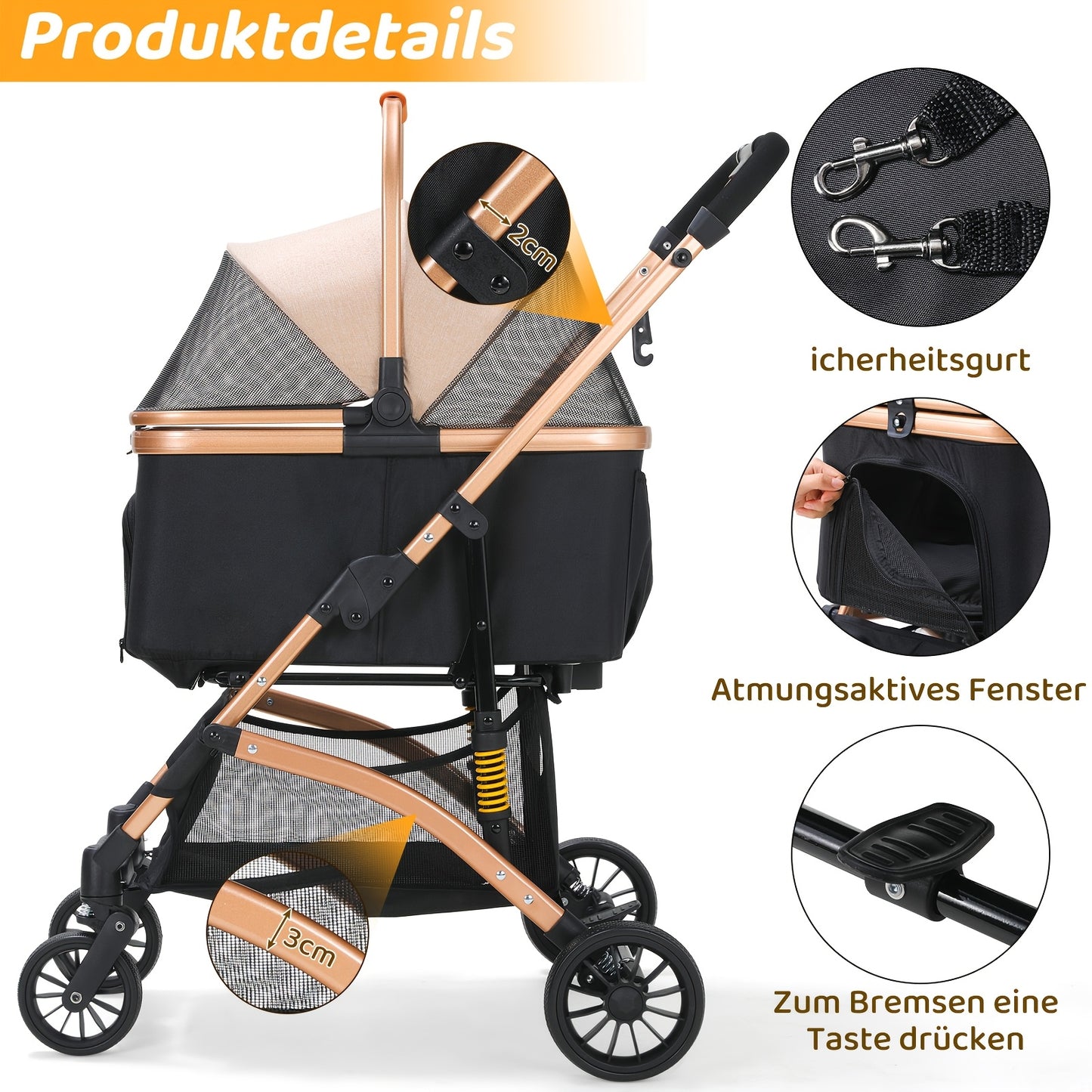 Poussette pour chien et chat, conception pliable, poussette 3 en 1 avec panier couvert, fenêtre en filet, porte-gobelet et roues en caoutchouc durables à 360°, idéale pour les longues promenades en extérieur, diverses couleurs