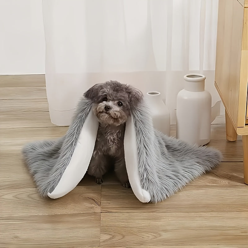Grand lit douillet pour chats et chiens, épais et chaud avec housse amovible et lavable, surface en peluche gris-blanc, matière polyester douce