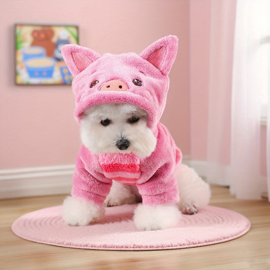 Sweat à capuche pour chiens, costume de petit cochon rose, tout doux et tout chaud, facile à enfiler