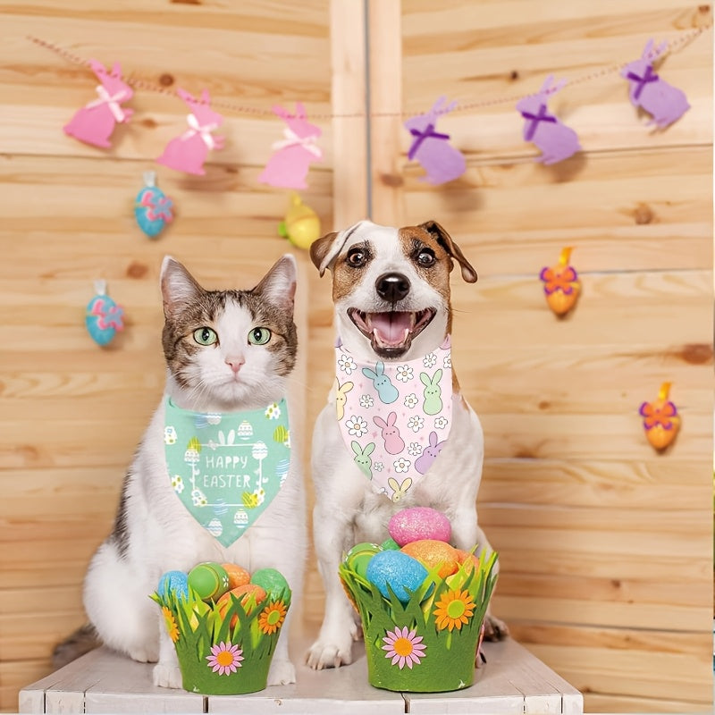 Ensemble de 2 bandanas de Pâques pour chiens, ajustables à double épaisseur, bleu avec œufs de Pâques et rose avec lapins