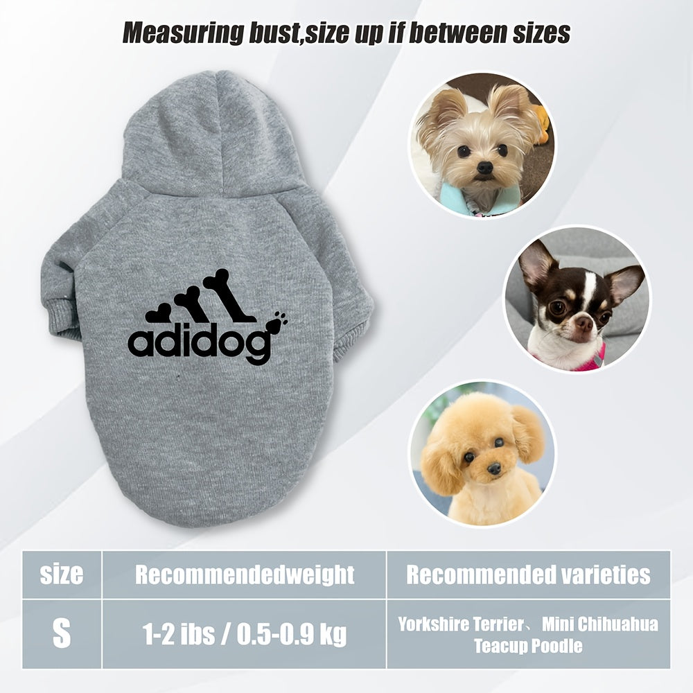 Sweat à capuche doux et chaud pour chien S-2XL avec motif empreintes de pattes et os,