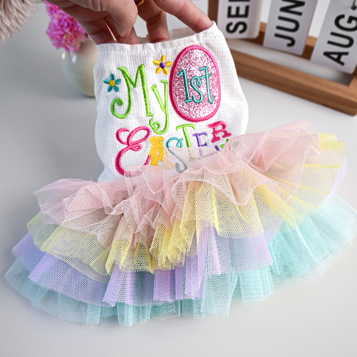 Robe en tulle multi couleurs, "Ma 1ère Pâques", pour chiot et petits chiens, facile à enfiler et légère à porter