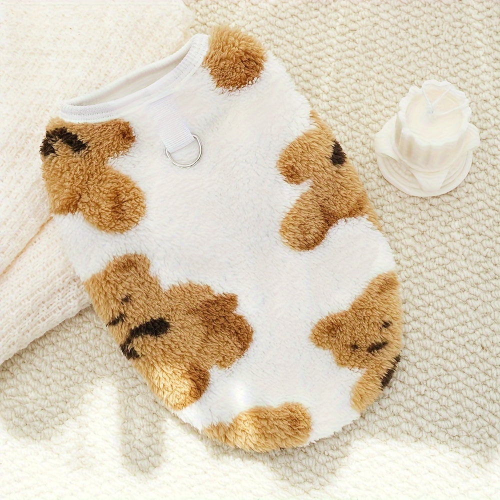 Pull chaud avec motif de petits ours, en peluche tout doux, pour petits chiens, rouge