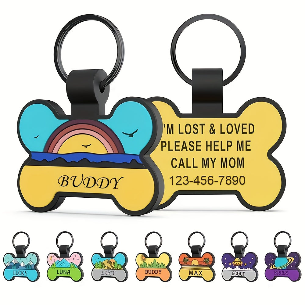 Médaille pour chien personnalisée en forme d'os, en silicone, diverses couleurs et divers motifs