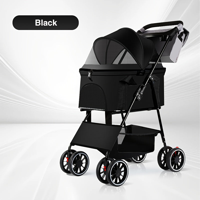Poussette pour chien et chat 3 en 1, multifonctionnelle avec 4 doubles roues, tout terrain, panier amovible, pliable et compacte, en maille respirante, diverses couleurs