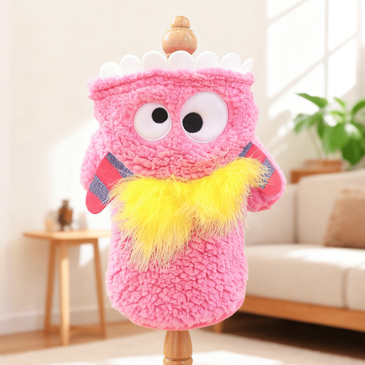 Costume mignon de petit monstre rose, tout doux et tout chaud, pour chien, facile a enfiler, fermeture à boutons-pression