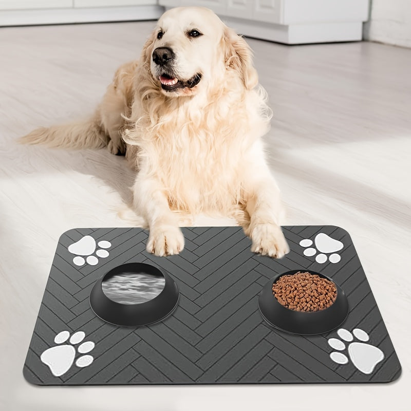 Tapis d'alimentation pour chien en gel de silice avec motif géométrique en forme de patte - Tapis antidérapant et rapidement absorbant pour gamelles d'eau et de nourriture, diverses couleurs