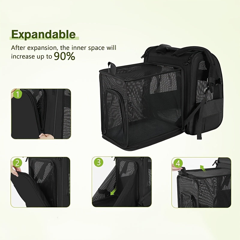 Sac à dos extensible pour chat et petit chien - Ventilation en maille respirante, conception ergonomique avec sangles réglables, léger et portable pour les voyages, la randonnée, le camping, les aventures en plein air, diverses couleurs
