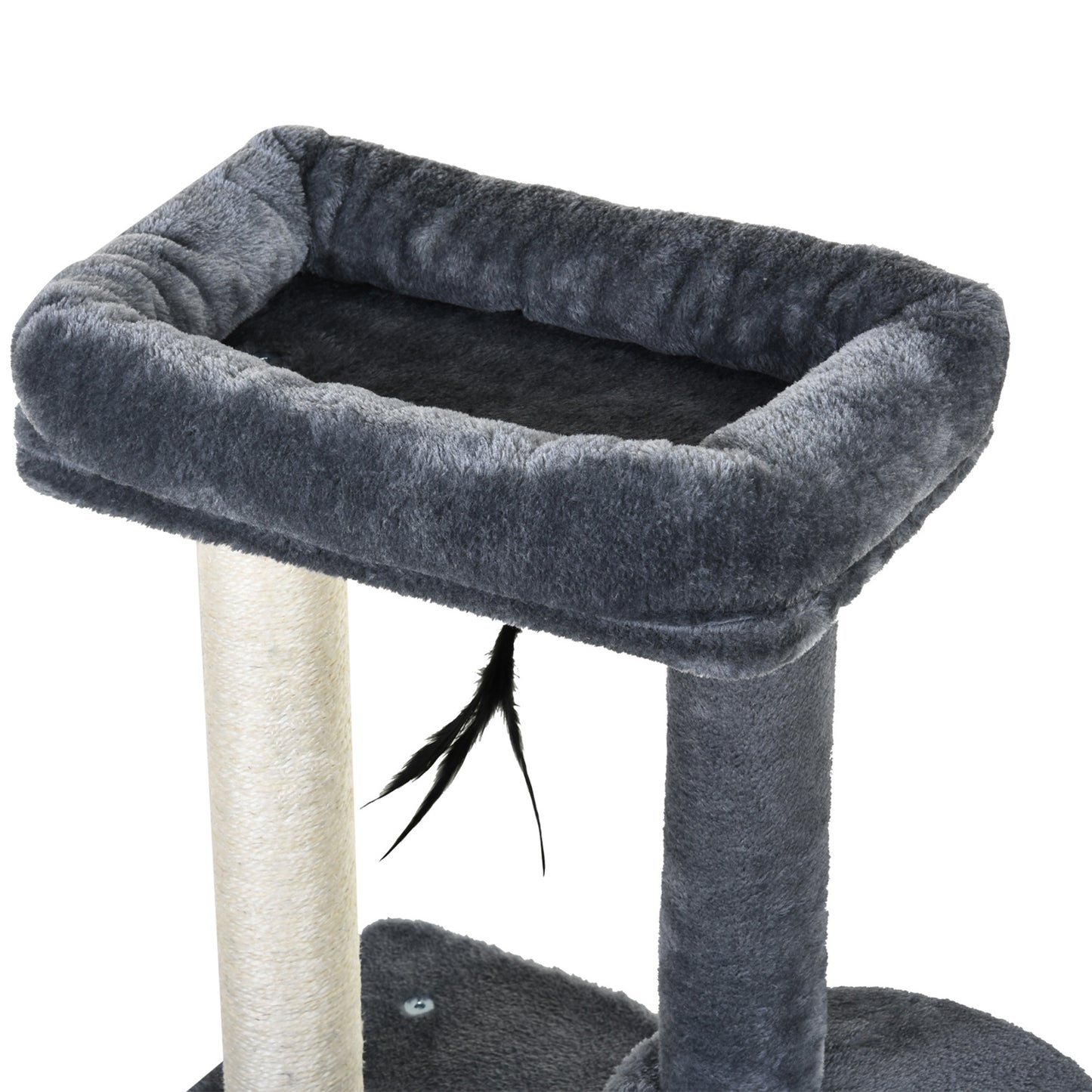 Arbre à chat avec poteaux à griffer, plateforme de nidification et peluche, 2 jouets suspendus et 1 cachette fermée, gris
