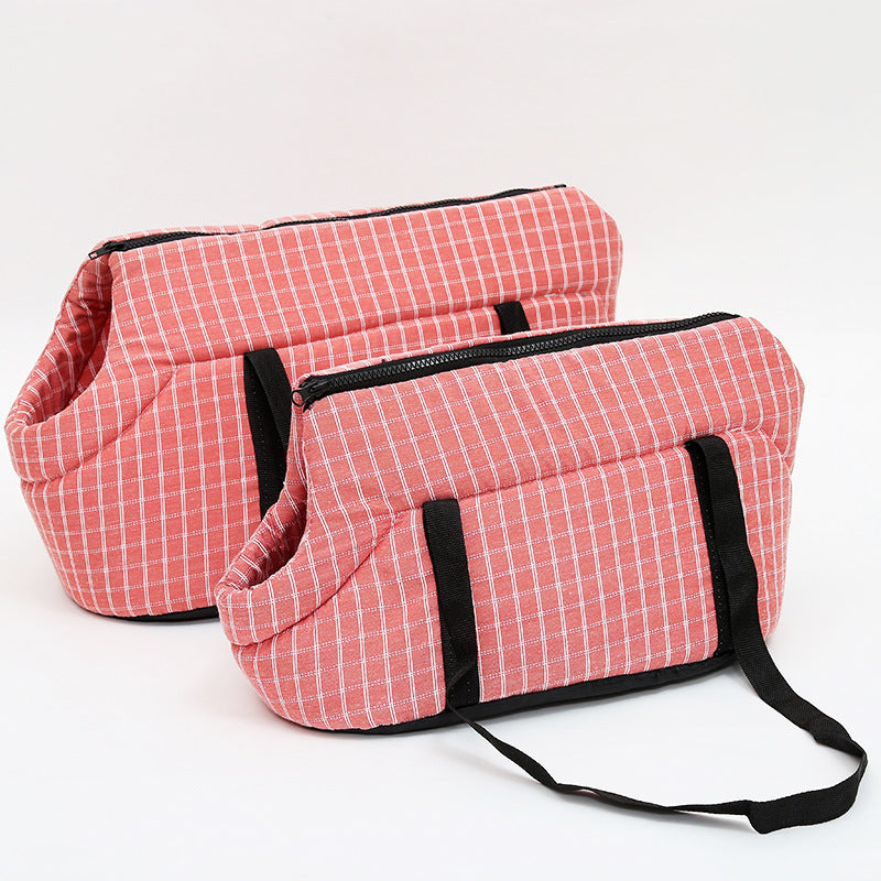 Sac de transport pour chien, portage à l'épaule, confortable et bien chaud, motif à carreaux de différentes couleurs