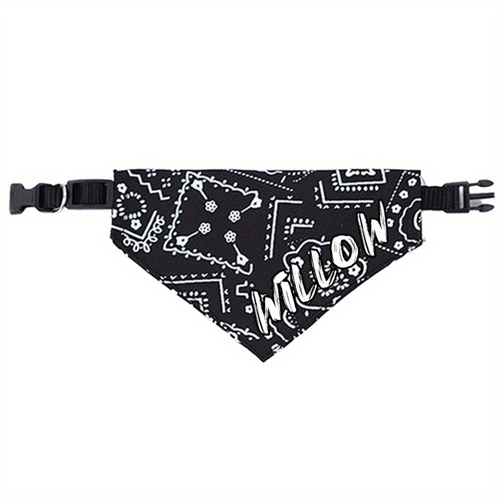 Bandana personnalisable et collier ajustable pour chien - Nom personnalisé, fermeture à pression, plusieurs couleurs disponibles : rose, noir, rouge et bleu