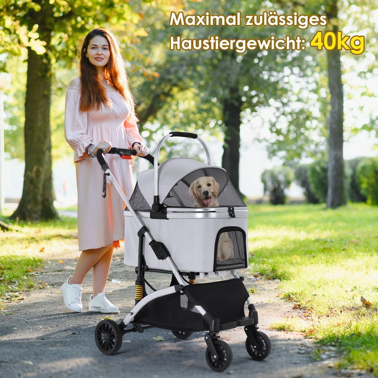 Poussette pour chien et chat, conception pliable, poussette 3 en 1 avec panier couvert, fenêtre en filet, porte-gobelet et roues en caoutchouc durables à 360°, idéale pour les longues promenades en extérieur, diverses couleurs