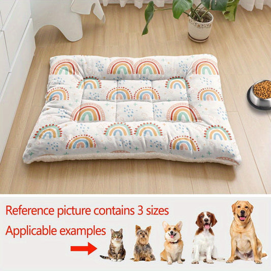 Lit/matelas pour chien et chat, surdimensionné, imprimé mignon arc-en-ciel, lavable en machine, épais, doux et respirant.