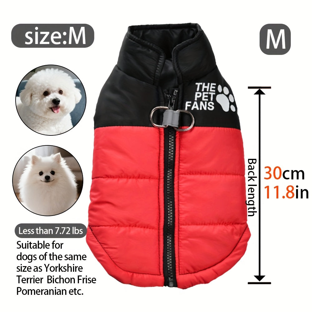 Manteau chaud pour chien avec 2 anneaux intégrés pour pouvoir partir en balade en toute sécurité, fermeture éclair pour un enfilage facile, diverses couleurs