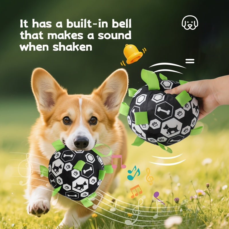 Jouet d'extérieur pour chien, en forme de ballon avec des petites cordes tout autour, musical lorsqu'on le secoue, sans pile