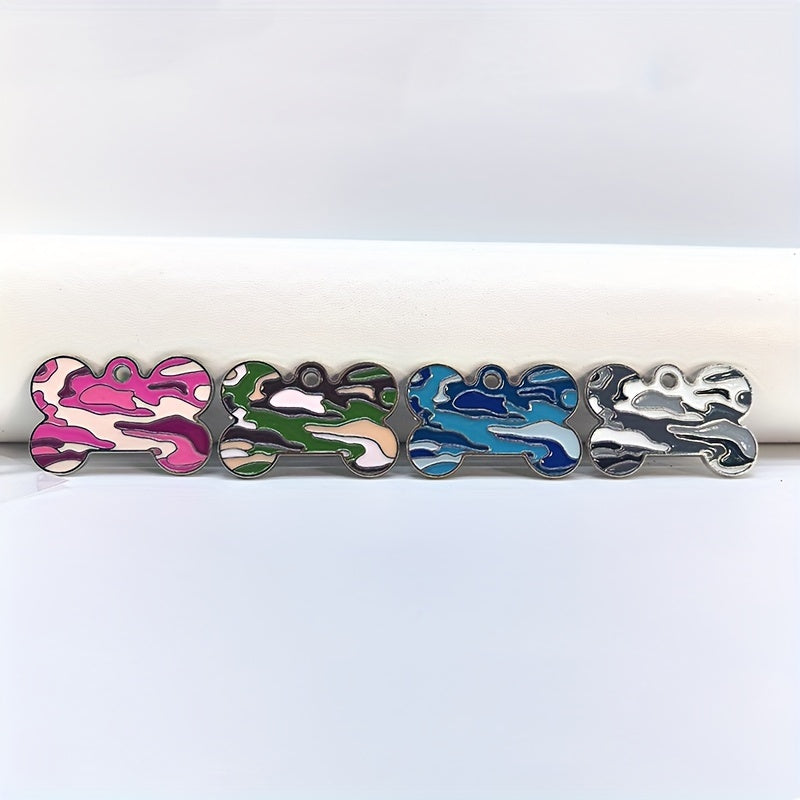 Médaille d'identification personnalisée pour chien, en forme d'os, diverses couleurs de camouflage