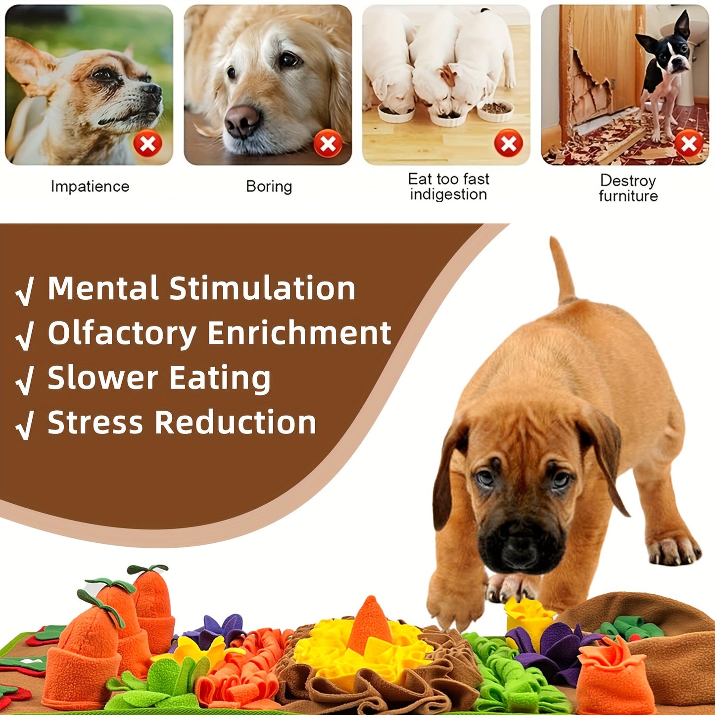 Tapis interactif pour chiens, pour exercices olfactifs, tapis d'alimentation lente et anti-stress, lavable en machine